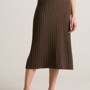 Quince 100% Cashmere Mongolian Cashmere Midi Skirt Brown Ribbed Soft Skirt XL